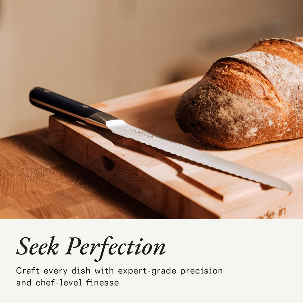 Made In Cookware - 9" Bread Knife - Crafted in France - Full Tang With Truffle Black Handle