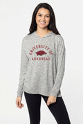 *Chicka-D University of Arkansas Hooded Shirt, Grey/Red, Women's Large