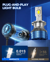 Marsauto D2S Bulbs, 6000K White 10X Brighter for HID Assembly D2S Xenon HID Bulb Replace 85122 66240 66040, Plug and Play Pack of 2