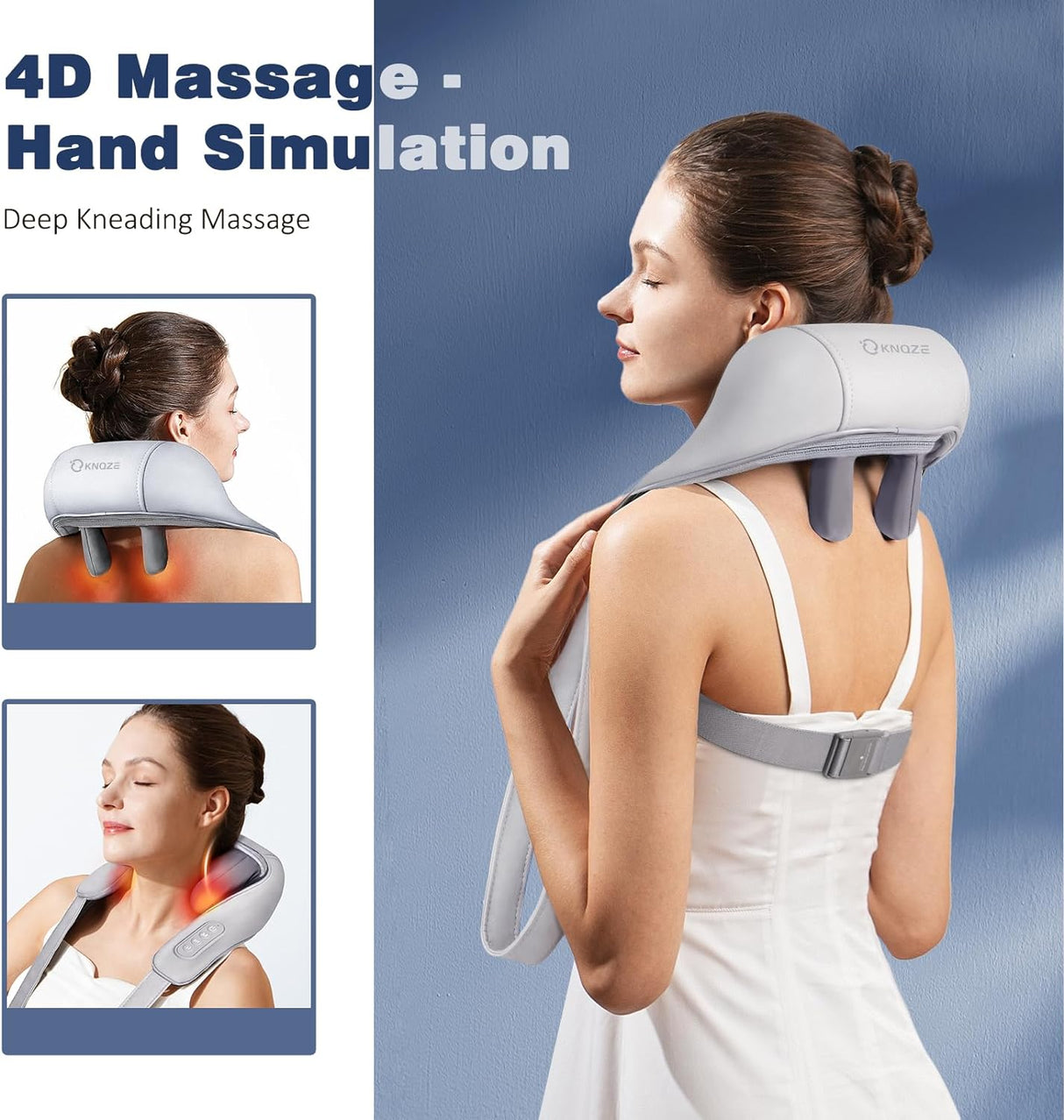 Neck Massager with Heat, Cordless Deep Tissue 4D Expert Kneading Massage, - Gray (NEW, OPEN BOX)