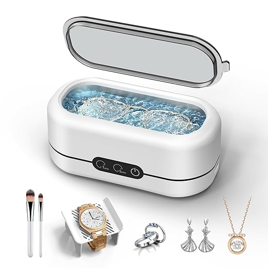 Ultrasonic Jewelry Cleaner, 48KHz Ultrasonic Cleaner Machine for Jewelry, Eyeglasses, Rings, Watch Strap, Dentures- Dual Cleaning Modes, 304 Stainless Steel Tank