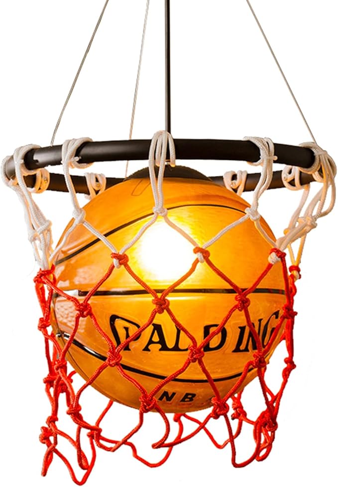 Industrial Vintage Acrylic Basketball Pendant Light with Basketball Hoop Loft Bar Ceiling Hanging Lamp Gym Children's Room Dining Room Decoration Chandelier