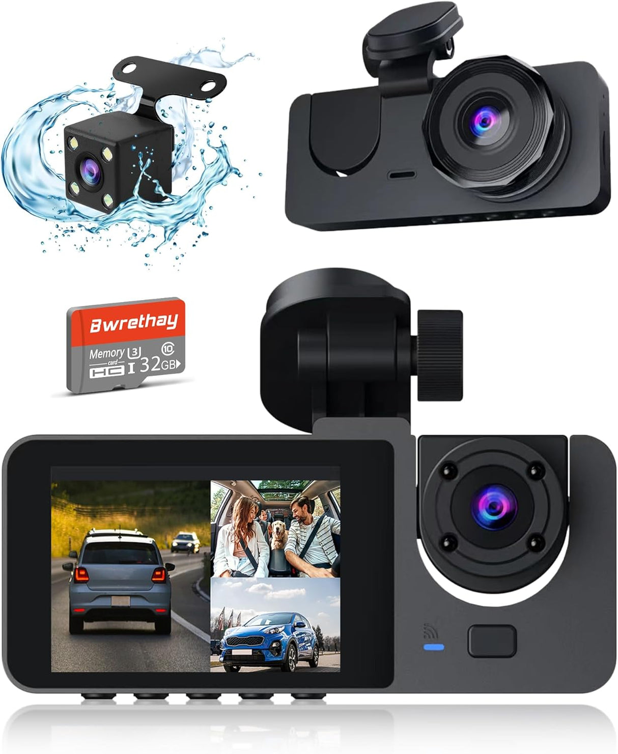 3 Channel Dash Cam Front and Rear Inside, 4K Full UHD Dash Camera (New)