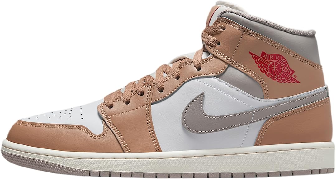 AIR JORDAN 1 MID HEMP/FIRE RED-WHITE-COLLEGE GREY Size 12