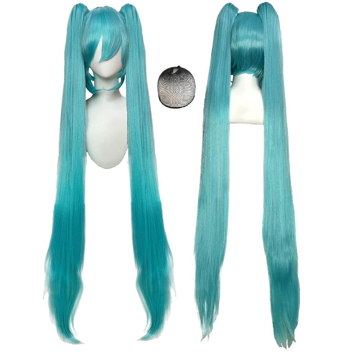 47inches/120cm Long Straight Blue Wigs with 2 Ponytails Blue Pigtails Wigs with Bangs for Women Synthetic Hair for Halloween Costume Party Cosplay Wig with Wig Cap