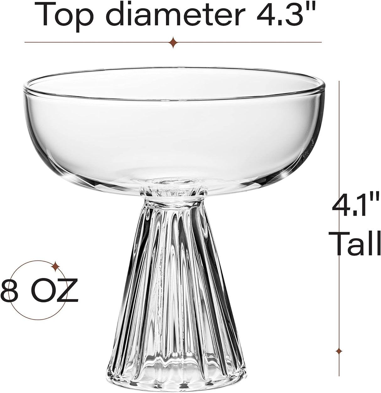 Paris Coupe Cocktail and Champagne Glasses for Daiquiri, Sidecar, Gimlet and Classic Bar Drinks | Modern Glassware Collection | Set of 4 | 8 oz Extra Light Contemporary Borosilicate Saucers (New, Open Box)