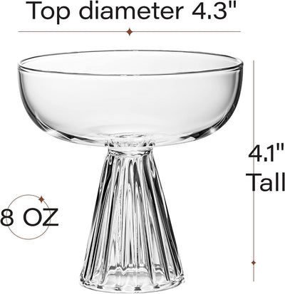 Paris Coupe Cocktail and Champagne Glasses for Daiquiri, Sidecar, Gimlet and Classic Bar Drinks | Modern Glassware Collection | Set of 4 | 8 oz Extra Light Contemporary Borosilicate Saucers (Copy)