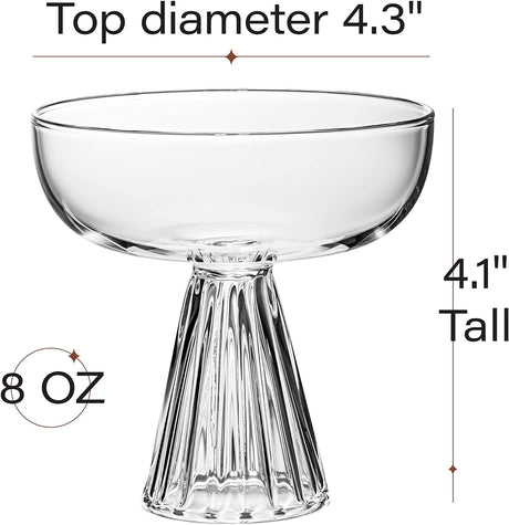 Paris Coupe Cocktail and Champagne Glasses for Daiquiri, Sidecar, Gimlet and Classic Bar Drinks | Modern Glassware Collection | Set of 4 | 8 oz Extra Light Contemporary Borosilicate Saucers (New)