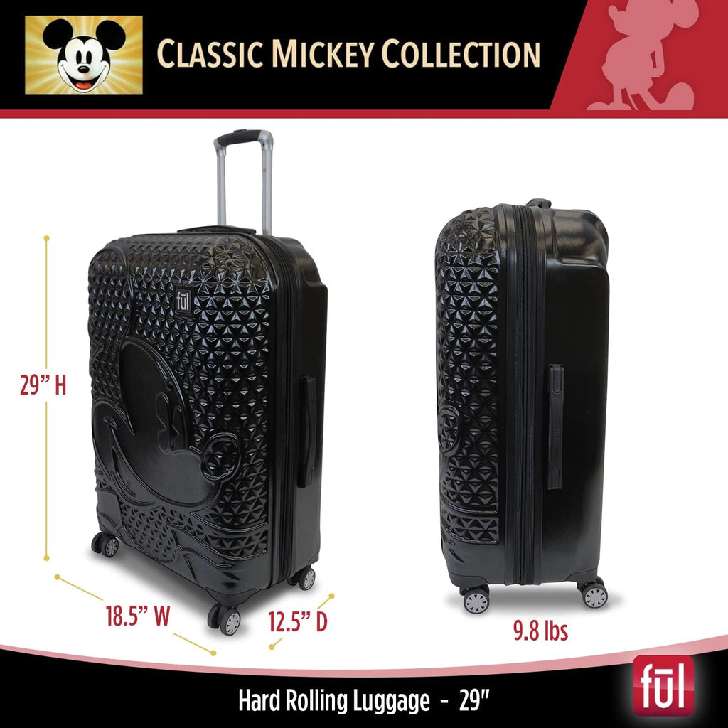 FUL Mickey Mouse Disney Kids Suitcase, Black | Hardside Large Checked Spinner Luggage