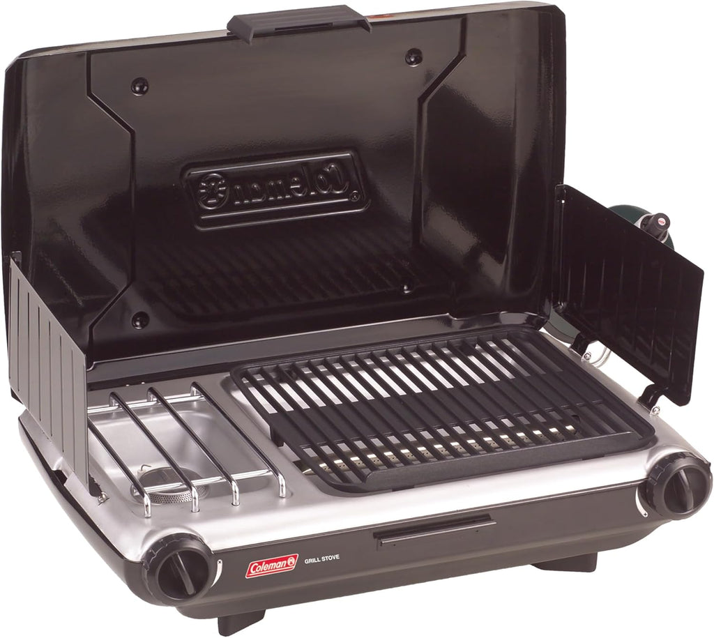 Coleman Tabletop 2-in-1 Camping Grill/Stove, 2-Burner Propane Grill & Stove with Adjustable Burners & 20,000 BTUs of Power, Great for Camping, Tailgating, Grilling