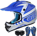 Youth Dirt Bike Helmet DOT Certified - Full Face Motorcycle Helmet for Off-Road, ATV, Street Riding, Includes Adjustable Goggles & Protective Gloves Blue Size: S