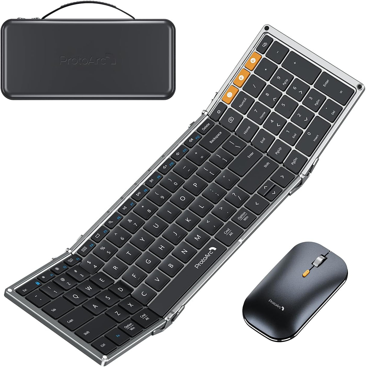 ProtoArc Foldable Keyboard and Mouse, XKM01 - Compatible with Laptop iPad Tablet - Black Gray