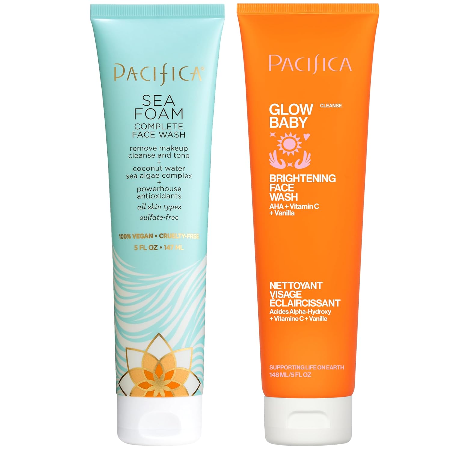 Pacifica Face Wash Duo (5 oz. each) – Glow Baby Vitamin C Brightening Cleanser + Sea Foam Gentle Cleanser