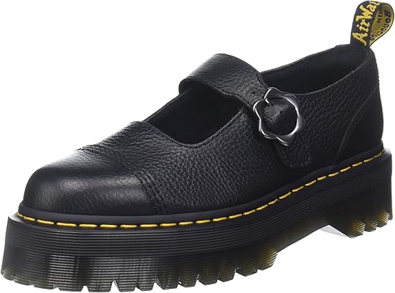 Dr. Martens Women's Addina FLWR Mary Jane Flat, Black Milled Nappa, Size 9