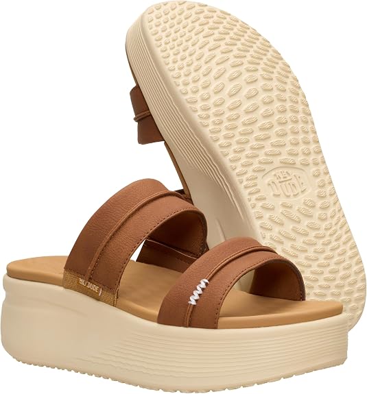 HEYDUDE Women's Austin Slide Classic - Platform Sandal in Cognac - 7