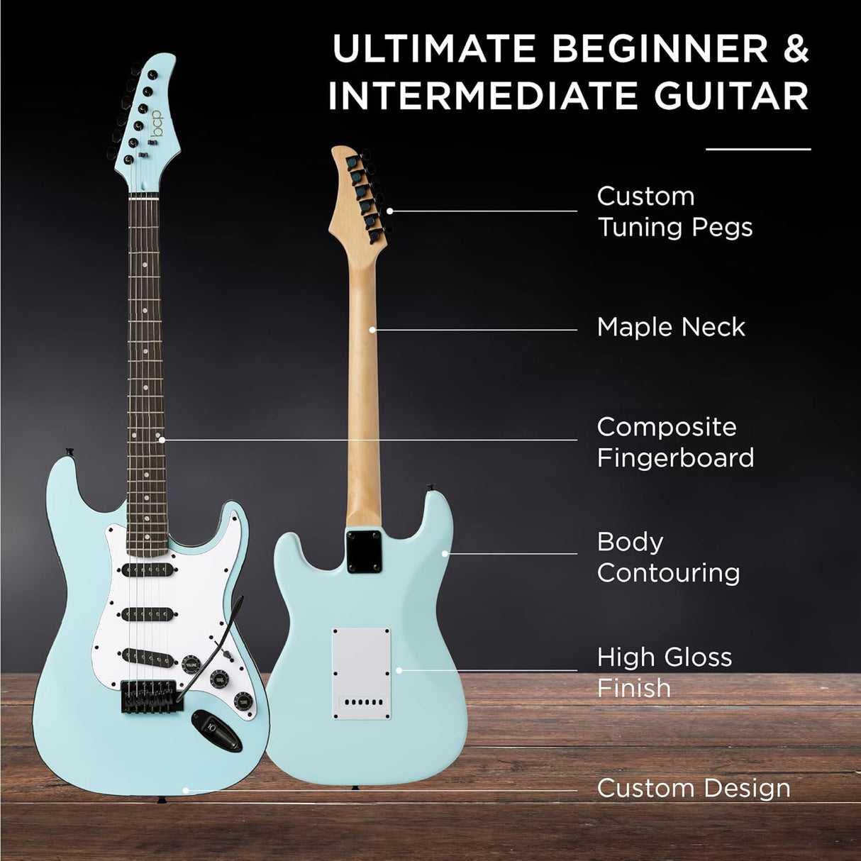 Best Choice Products - Beginner Electric Guitar Kit w/ Case, 10W Amp, Tremolo Bar - 39in - Powder Blue