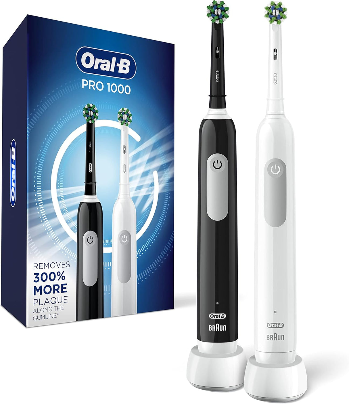 Oral-B Pro 1000 CrossAction Electric Toothbrush, Black, White, 2 Pack (NEW, OPEN BOX)