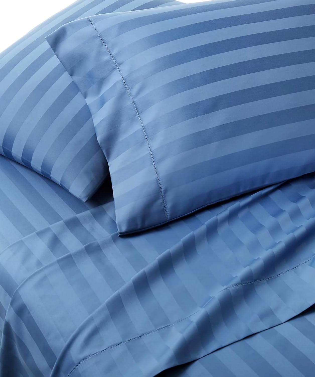 Charter Club Damask 1.5" Stripe 550 Thread Count Cotton 4 Piece Queen Sheet Set Ocean (Blue)