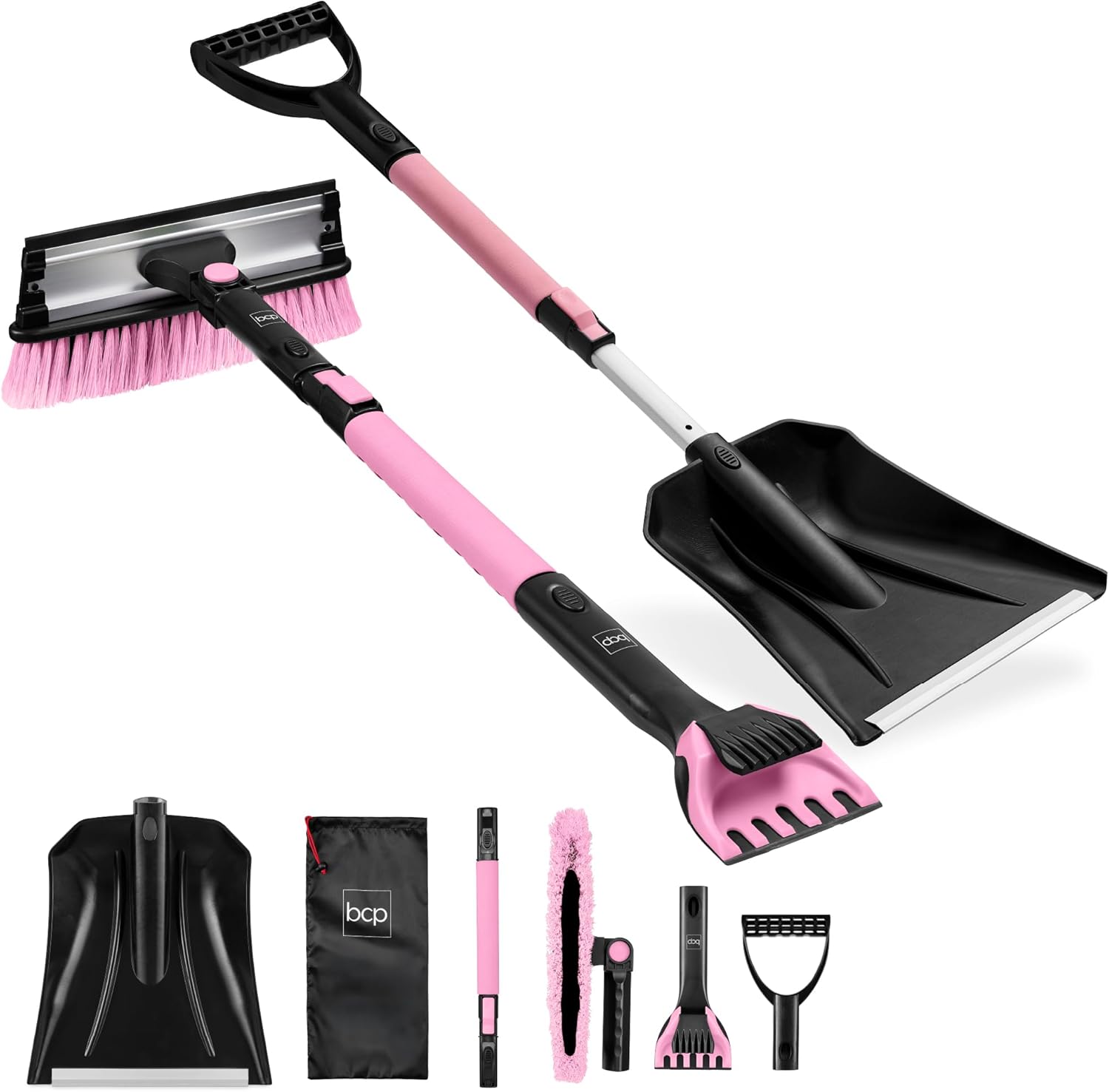 Best Choice Products - 4 in 1 Snow Brush with Shovel, Ice Scraper & Squeegee w/Storage Bag - Pink