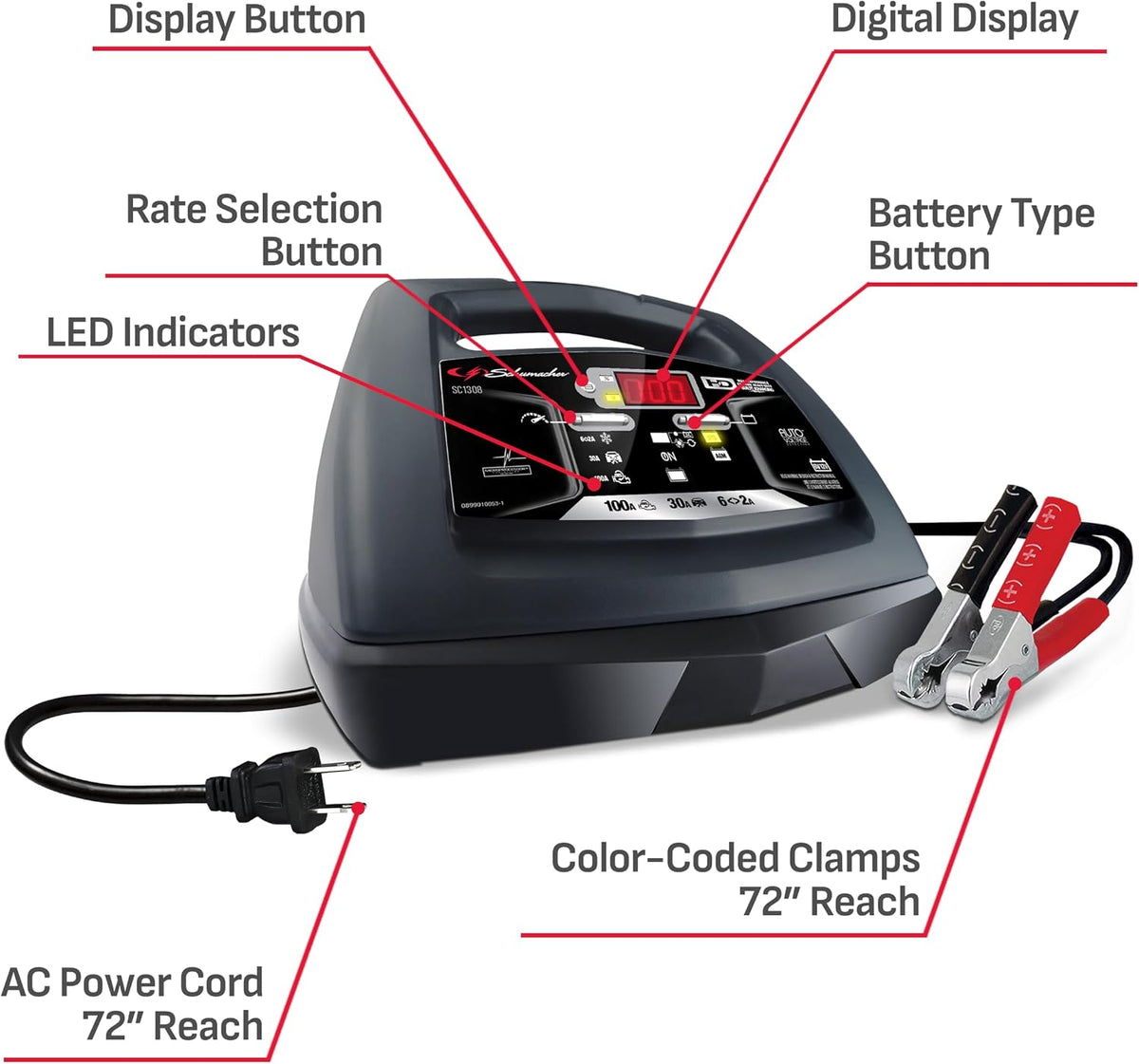 Schumacher Electric 6A Car Battery Charger and 100A Engine Starter, #SC1308L