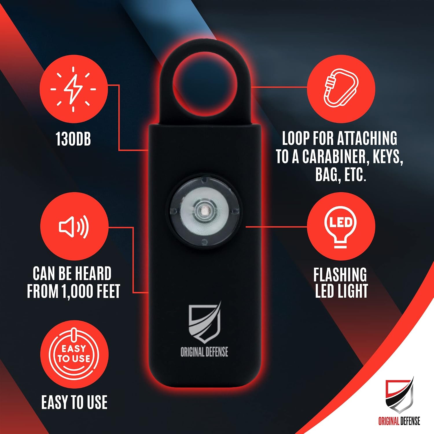 Original Defense® Siren Self-Defense Alarm - 130 dB Keychain Alarm with LED Strobe Light