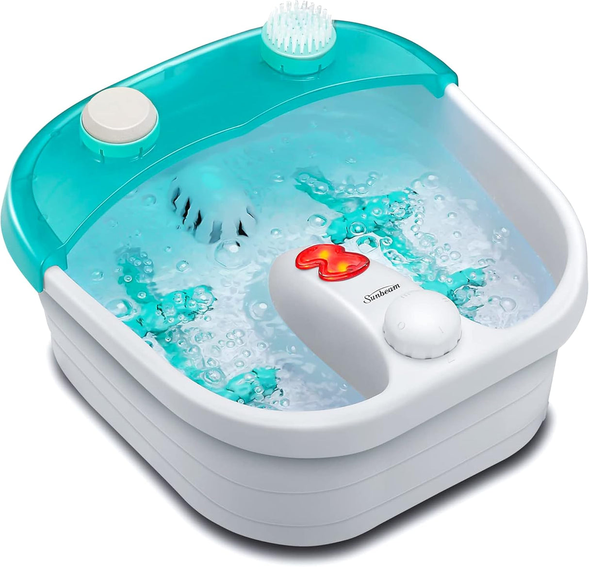 Sunbeam Deep Reservoir Aqua Therapy Foot Spa Foot Bath with Heat, Bubbles, Massage Rollers with Exfoliating Brush and Pumice Stone Pedicure Attachments, Extra Long Basin