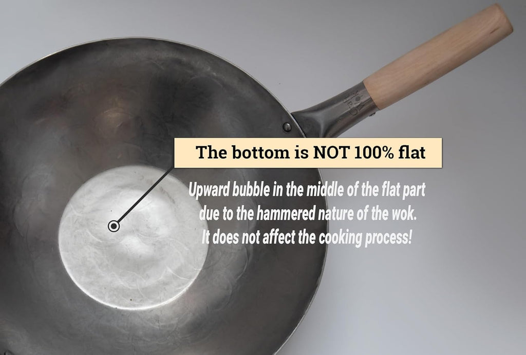 *Craft Wok Hand Hammered 14in Flat Bottom, Carbon Steel Wok with Wooden Handle, 731W316