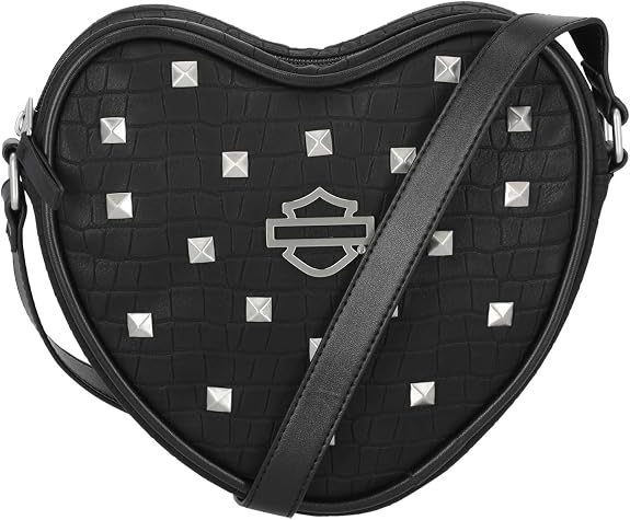 Harley-Davidson Women's Croco Studded Adjustable Crossbody Heart Purse - Black - Item # MHW202/08