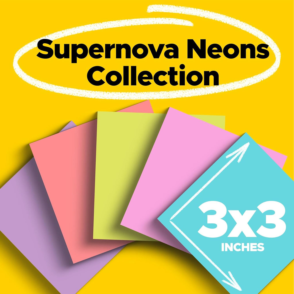 Post-it Super Sticky Notes, 24 Sticky Note Pads, 3 x 3 in, Supernova Neons Collection