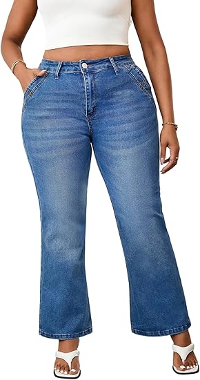 VipHoney Plus Size Straight Leg Jeans for Women - Classic Fit Blue Denim - 5XL