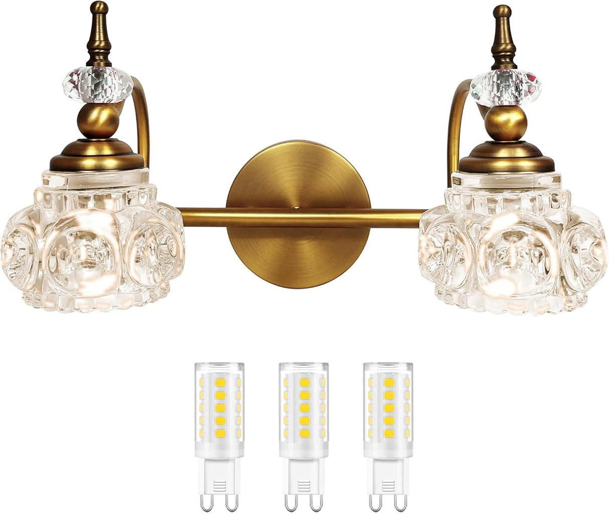 Vintage Bathroom Vanity Light Fixture 2 Lights Matte Brushed Brass Lighting Over Mirror, Bulbs are Included (2 Lights) NEW OPEN BOX