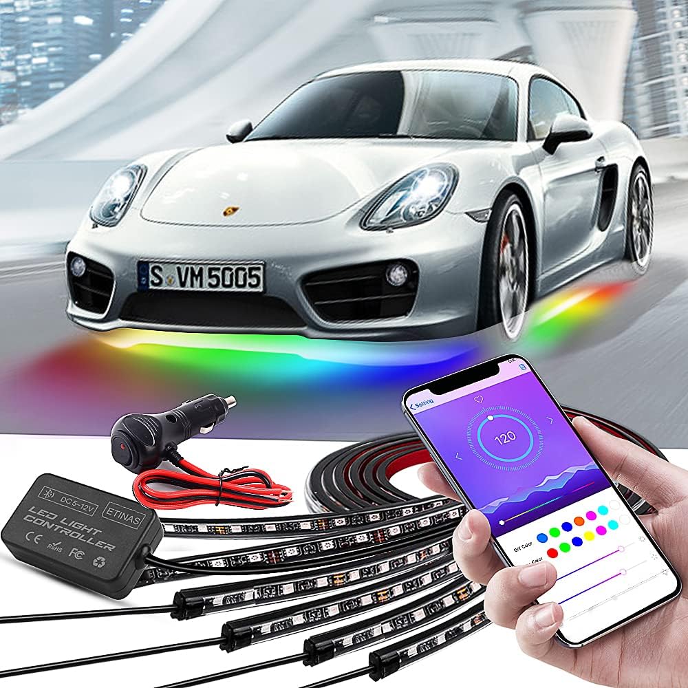 Car Underglow Lights, Bluetooth Dream Color Chasing StripLights Kit, 6 PCS