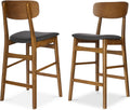 BCP Bar Stool Set of 2, Modern Farmhouse Counter Height Stools w/Armless Upholstered Cushioned Seat, Wooden Curved Backrest - Walnut/Charcoal