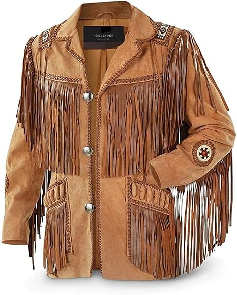 LEATHERAY Men's Western Cowboy Leather Jacket - Brown - Medium