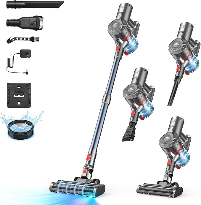 Cordless Vacuum Cleaner, Vacuum Cleaners for Home with Powerful Suction 50Mins Runtime, Self-Standing Stick Vacuum with LED Headlights, 6 in 1 Lightweight Handheld Vac for Pet Hair Carpet Hard Floors