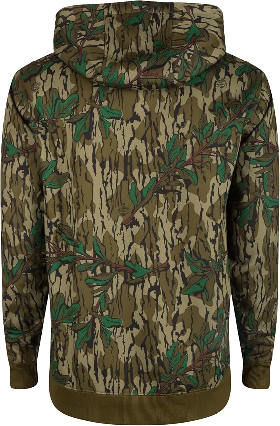 Drake Waterfowl Men's Ol' Tom Back Eddy Embossed Camo Water-Resistant Weatherproof Midweight Hunting Hoodie, (Size: X-Large) Mossy Oak Greenleaf