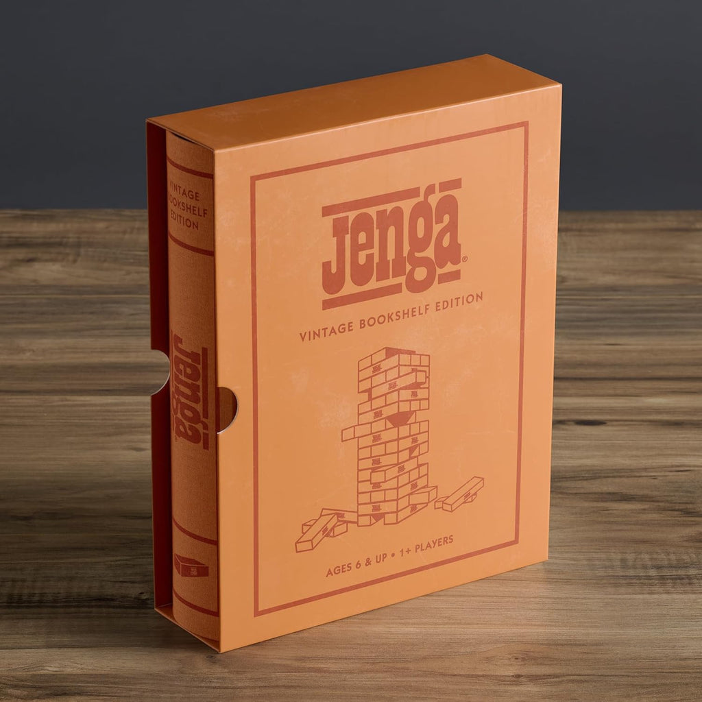 WS Game Company Jenga Vintage Bookshelf Edition Wood Block Stacking Game