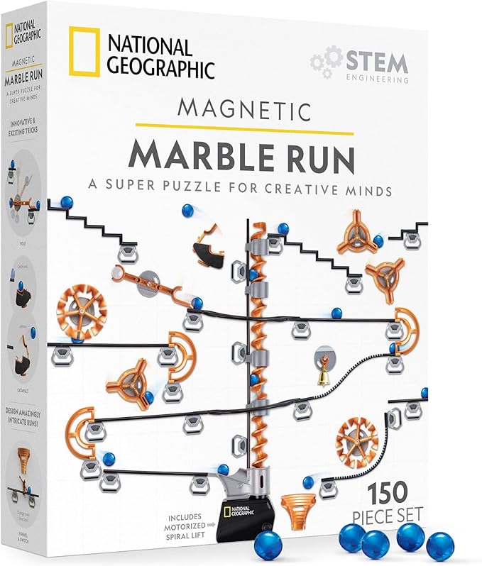 NATIONAL GEOGRAPHIC Magnetic Marble Run - 75-Piece STEM Building Set for Kids & Adults with Magnetic Track & Trick Pieces & Marbles for Building A Marble Maze, STEM Project (Amazon Exclusive) (New, Open Box)