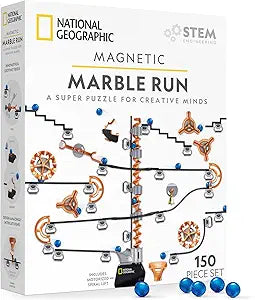 NATIONAL GEOGRAPHIC Magnetic Marble Run - 75-Piece STEM Building Set for Kids & Adults with Magnetic Track & Trick Pieces & Marbles for Building A Marble Maze, STEM Project (New Open Box)