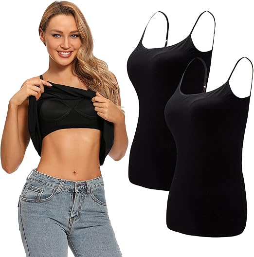 (MED) Ibeauti Womens Camisoles Tops with Built in Padded Bra Basic Breathable Tank Top