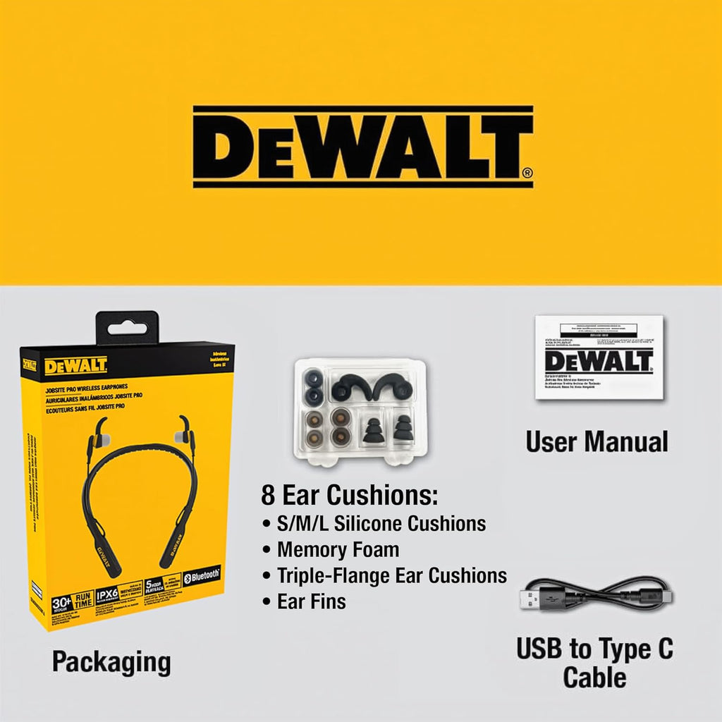 DEWALT Heavy Duty Magnetic Bluetooth Neckband Headphones