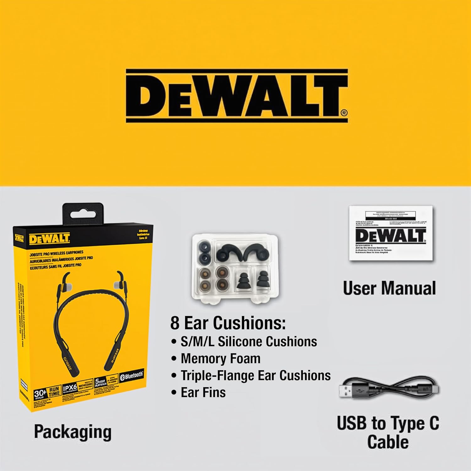 DEWALT Heavy Duty Magnetic Bluetooth Neckband Headphones