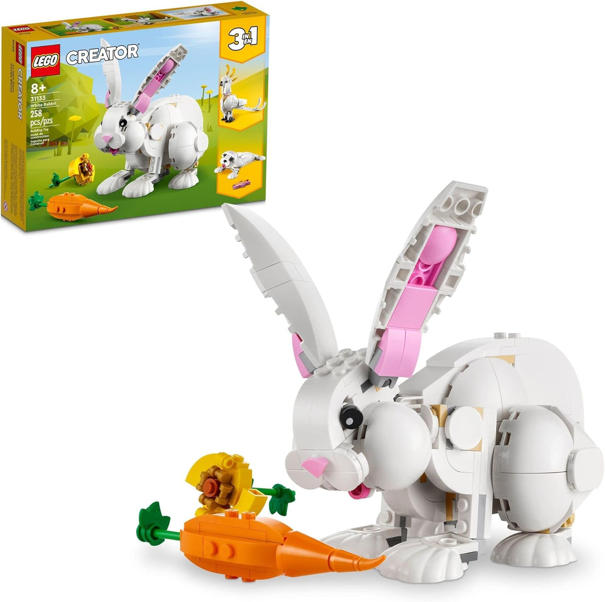 LEGO Creator 3 in 1 White Rabbit Animal Toy Building Set, STEM Toy for Kids 8+