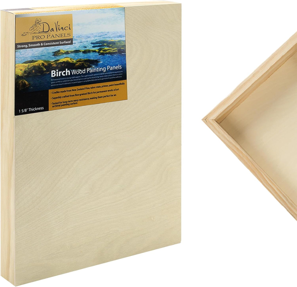 Da Vinci Pro Birch Wood Panel 1-5/8 Deep – 18x24 Single Panel - Fine Textured, Warp Resistant, Lightweight & Rigid – Perfect for Mounting Sanded Pastel or Watercolor Paper, Linen or Canvas