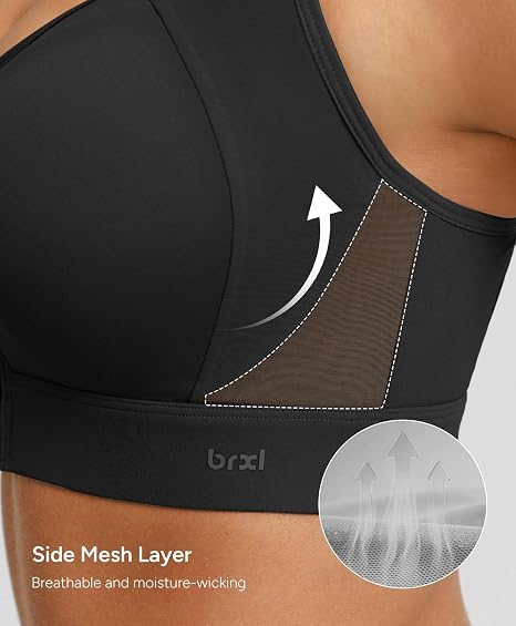 BRXL Women's Sports Bra With Front Closure Plus Size - Black - 3XL (NIB)
