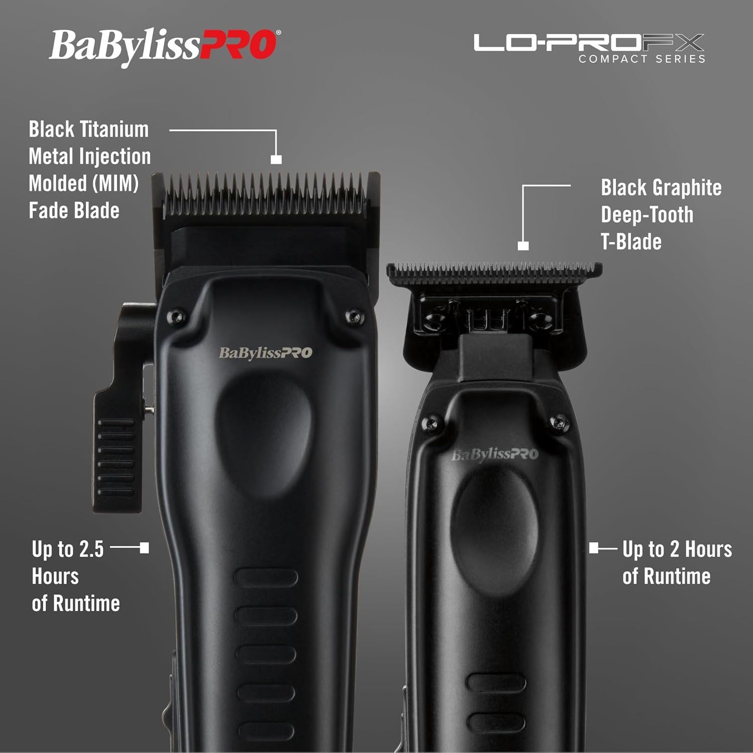 BaBylissPRO High-Performance Compact LO-PROFX Trimmers for Men - Matte Black