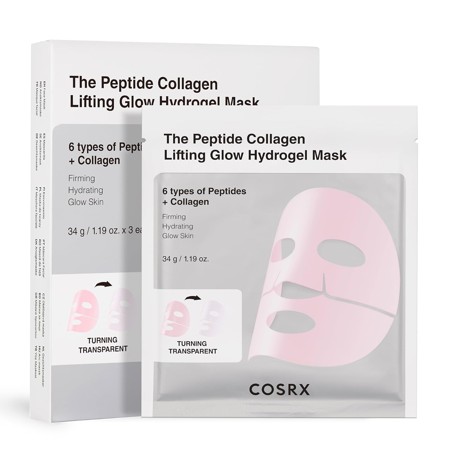 COSRX Pink Peptides Collagen Lifting Glow Hydrogel Face Masks