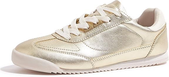 LUCKY STEP Women's Gold Fashion Sneakers Neutral Comfortable Walking Running Gym Workout Shoes Size: 7.5