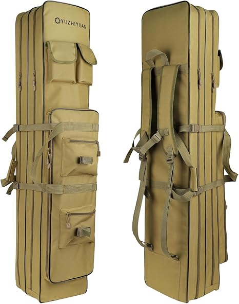 Heavy-Duty Fishing Rod Bag 600D Waterproof Oxford Fabric, Large Capacity with 2 Main Compartments + Multi-Pockets, Scratch-Proof Protection Fishing Pole Reel Case, Nice Fishing Gift for Men