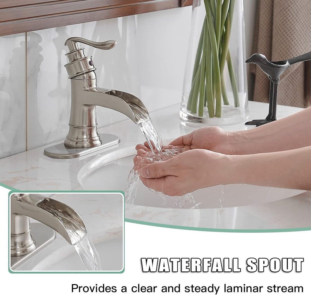 B.W.E. Single Hole Single-Handle Low-Arc Bathroom Faucet in Brushed Nickel